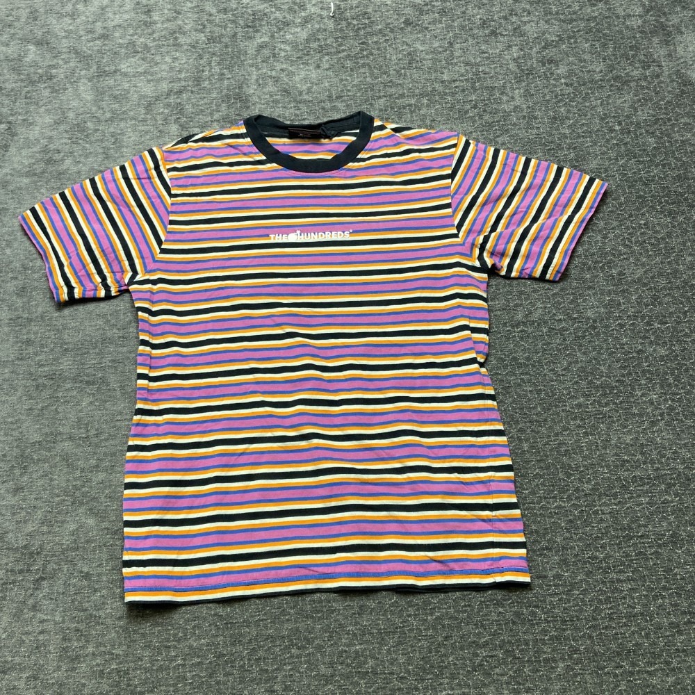 The Hundreds T Shirt Mens Large Multicolor Striped Crew Neck Logo Short Sleeve